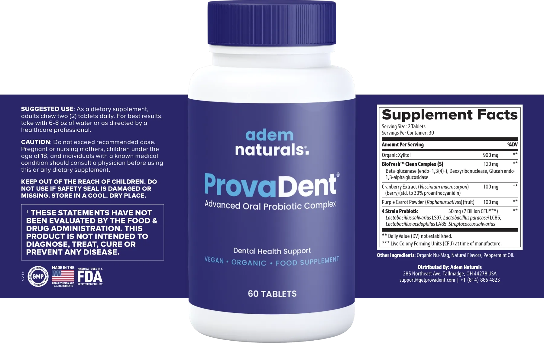 ProvaDent Supplement Facts Label